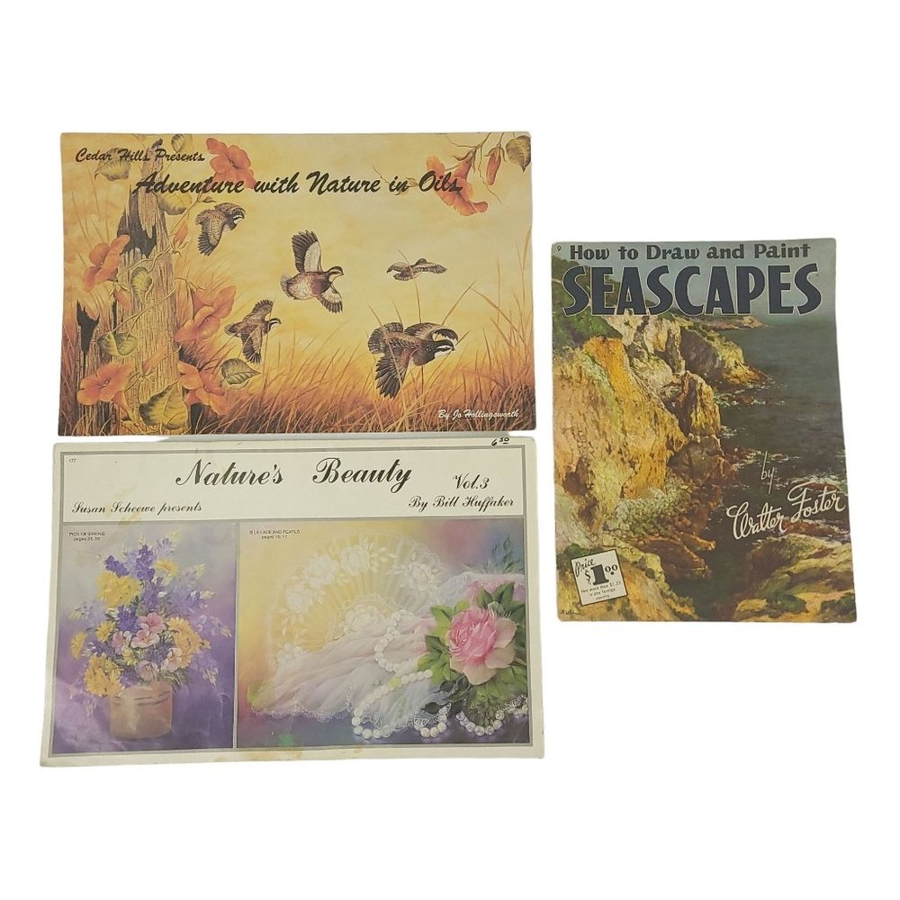 Vintage Painting Books Lot Of 3 Seascapes Landscapes Flowers Wildlife Nature Art